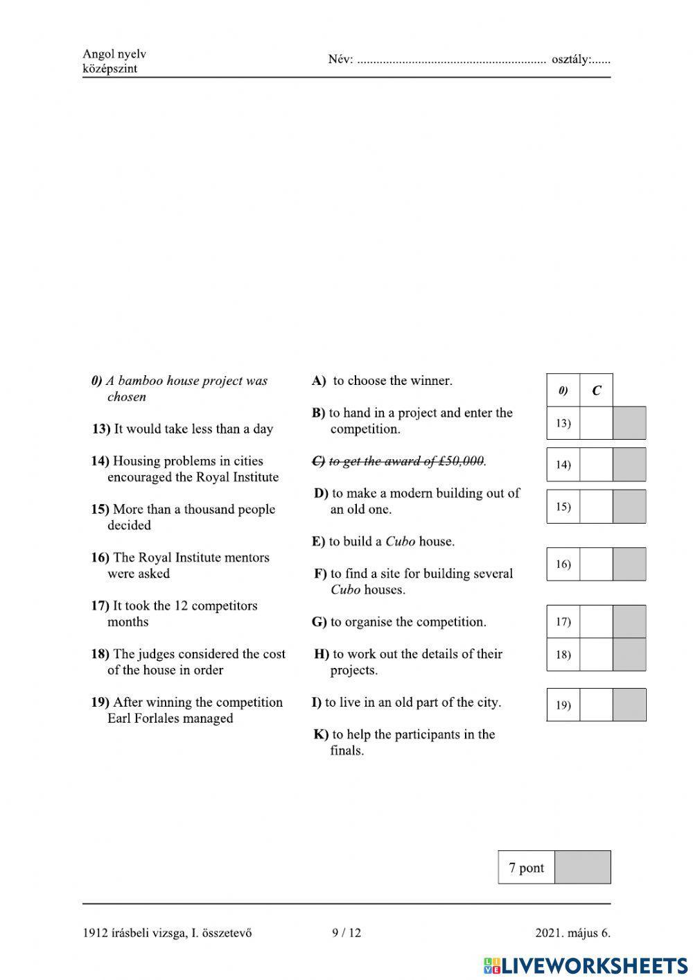Angol érettségi reading 2021 május