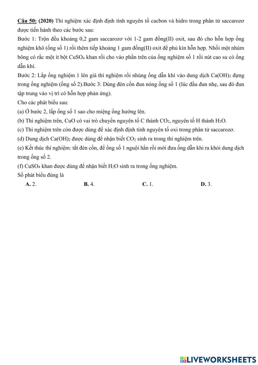 Trắc nghiệm lý thuyết cacbohidrat (phần 2)