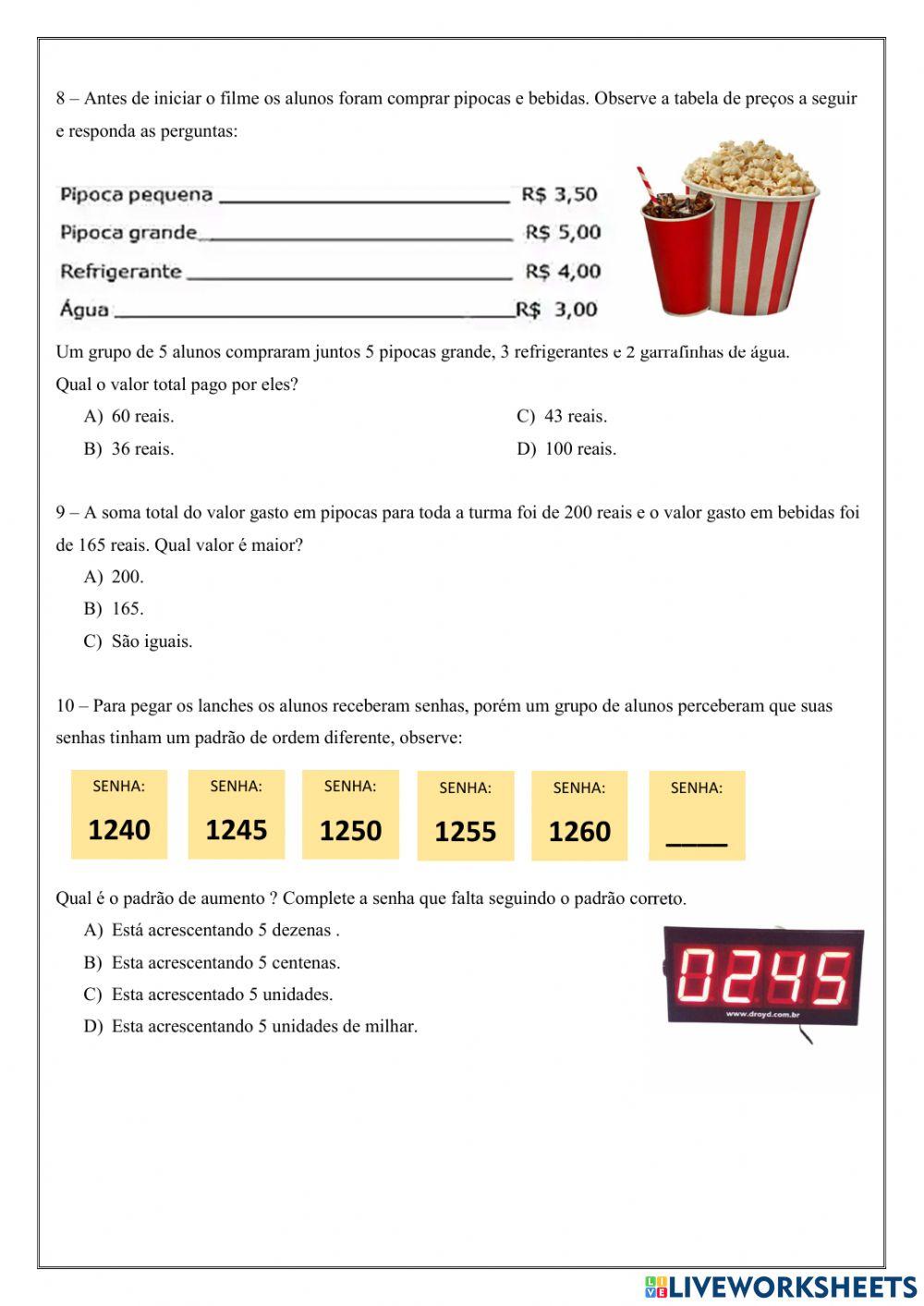 Avaliação de matemática
