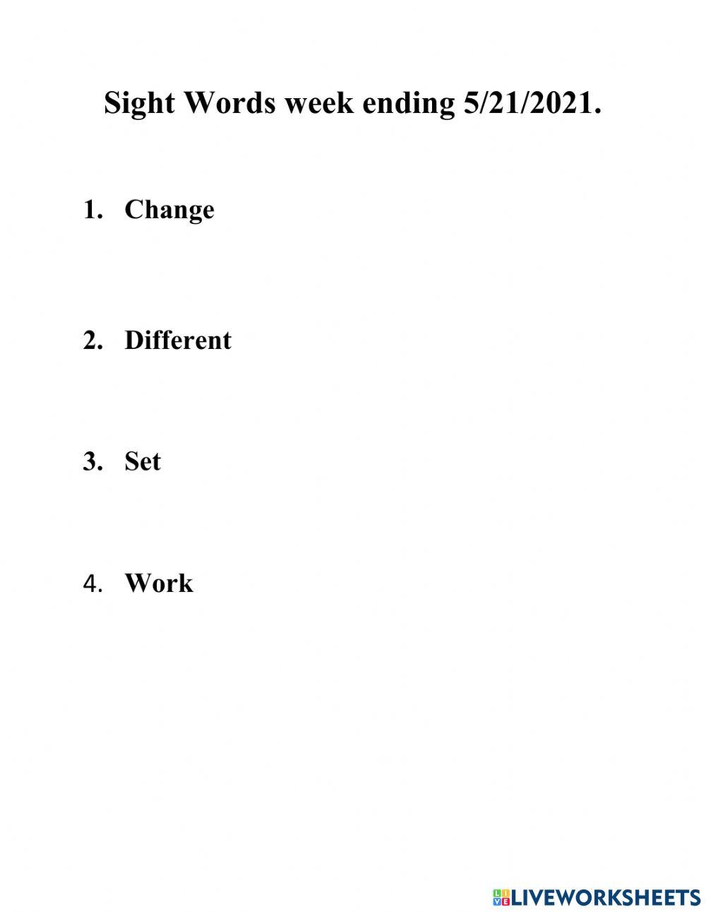 Sight word sentences ending 5-21-2021