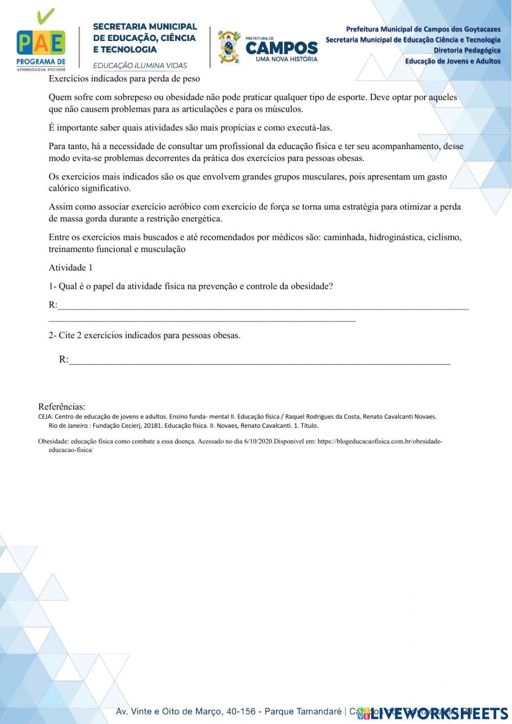 Atividade física e obesidade