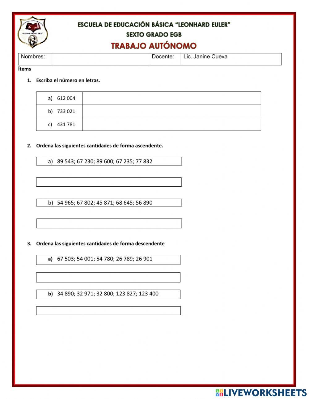 Ordenar números de hasta 6 cifras