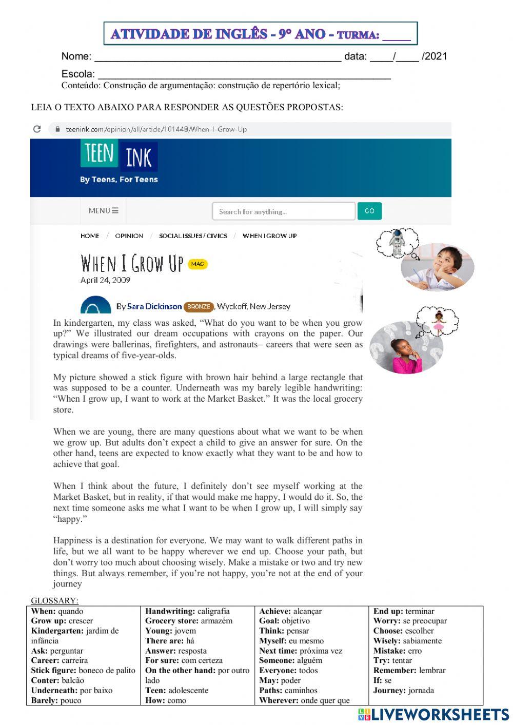 9° ano - INGLÊS - 20-05-21