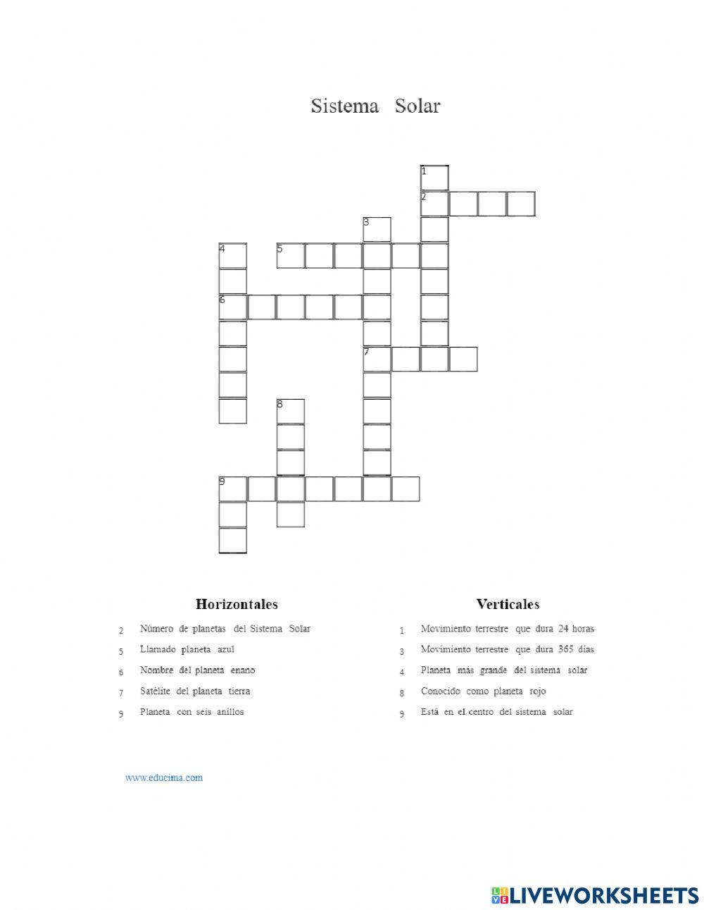 Crucigrama sistema solar
