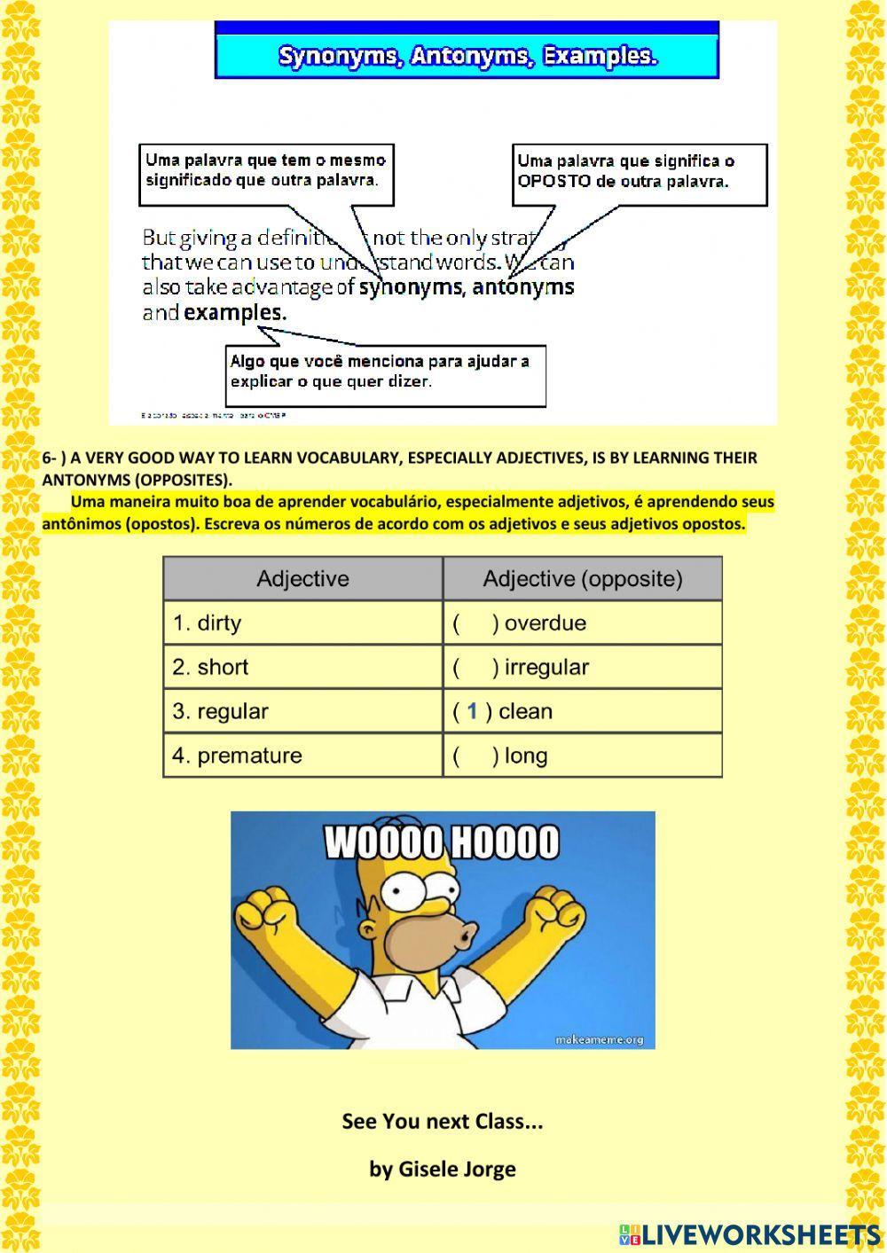2nd BIMESTER - 2ª ACTIVITY – SYNONYMS, ANTONYMS AND DEFINITIONS - 2nd