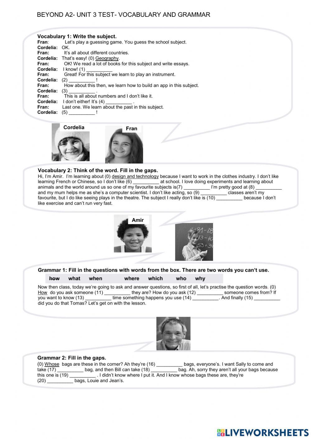 Beyond A2 Unit 3 test