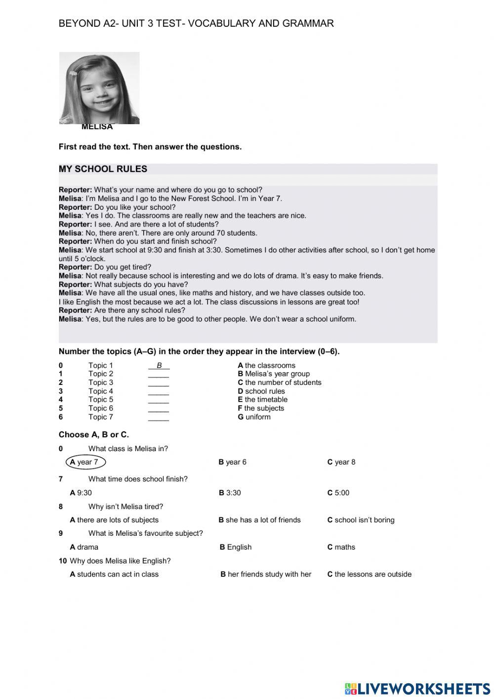 Beyond A2 Unit 3 test