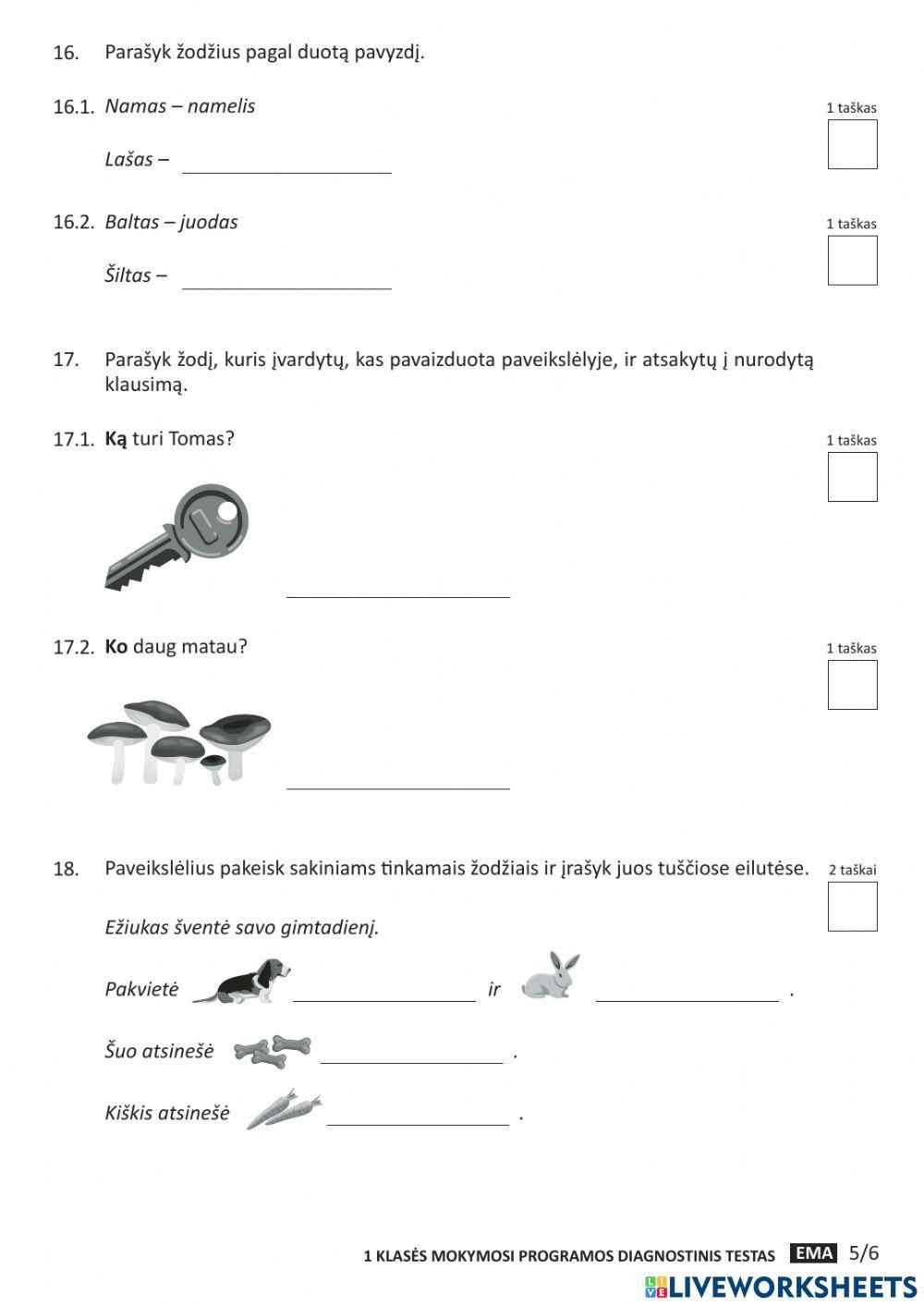 Diagnostinis testas. 1 klasė