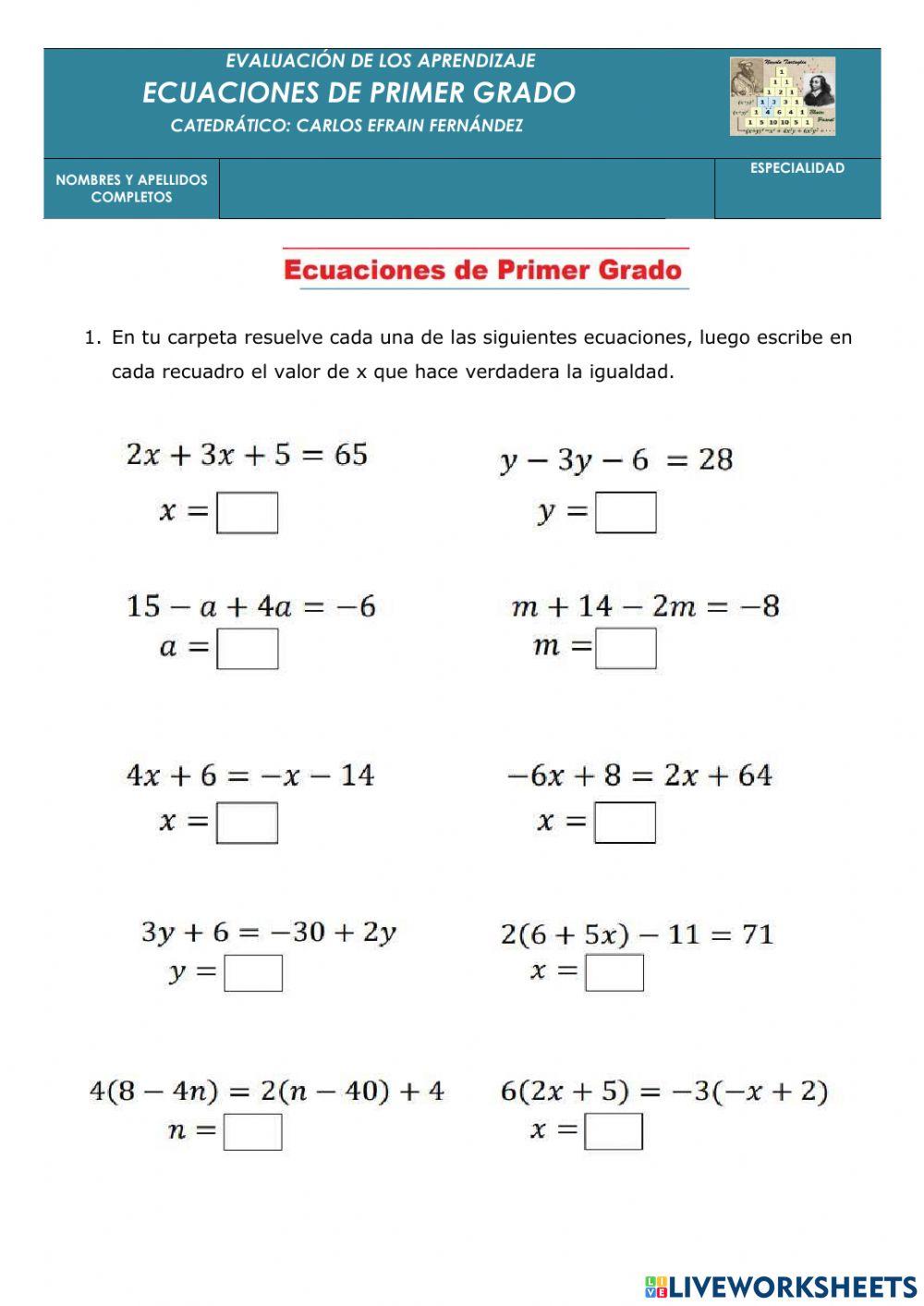 Ecuaciones de Primer grado