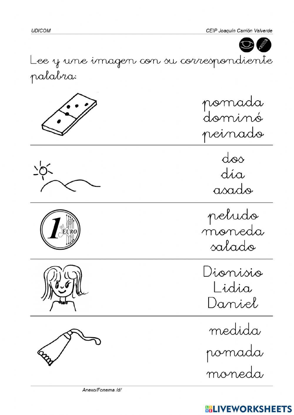 Unir palabra-dibujo-d