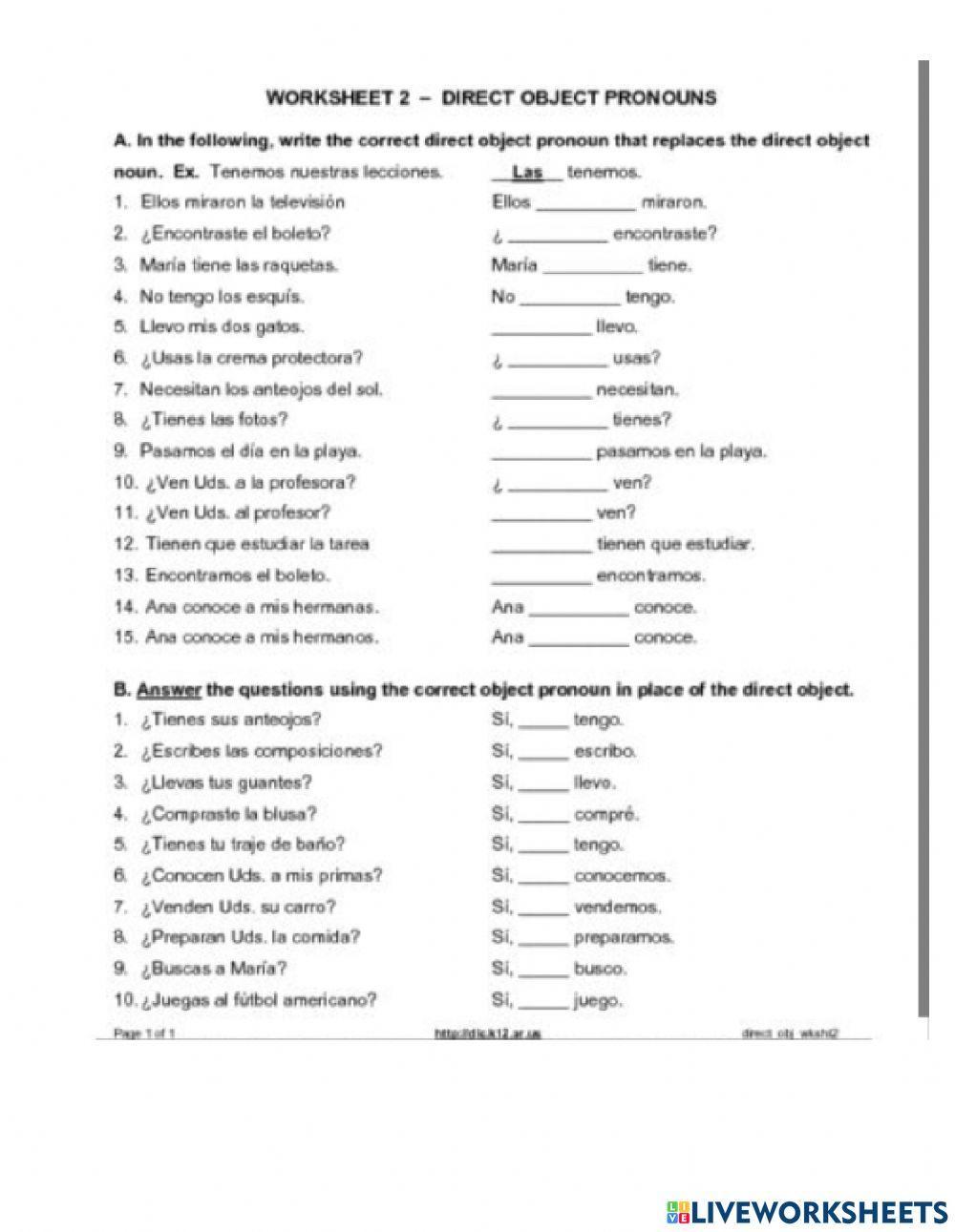 Spanish DO Pronoun Practice