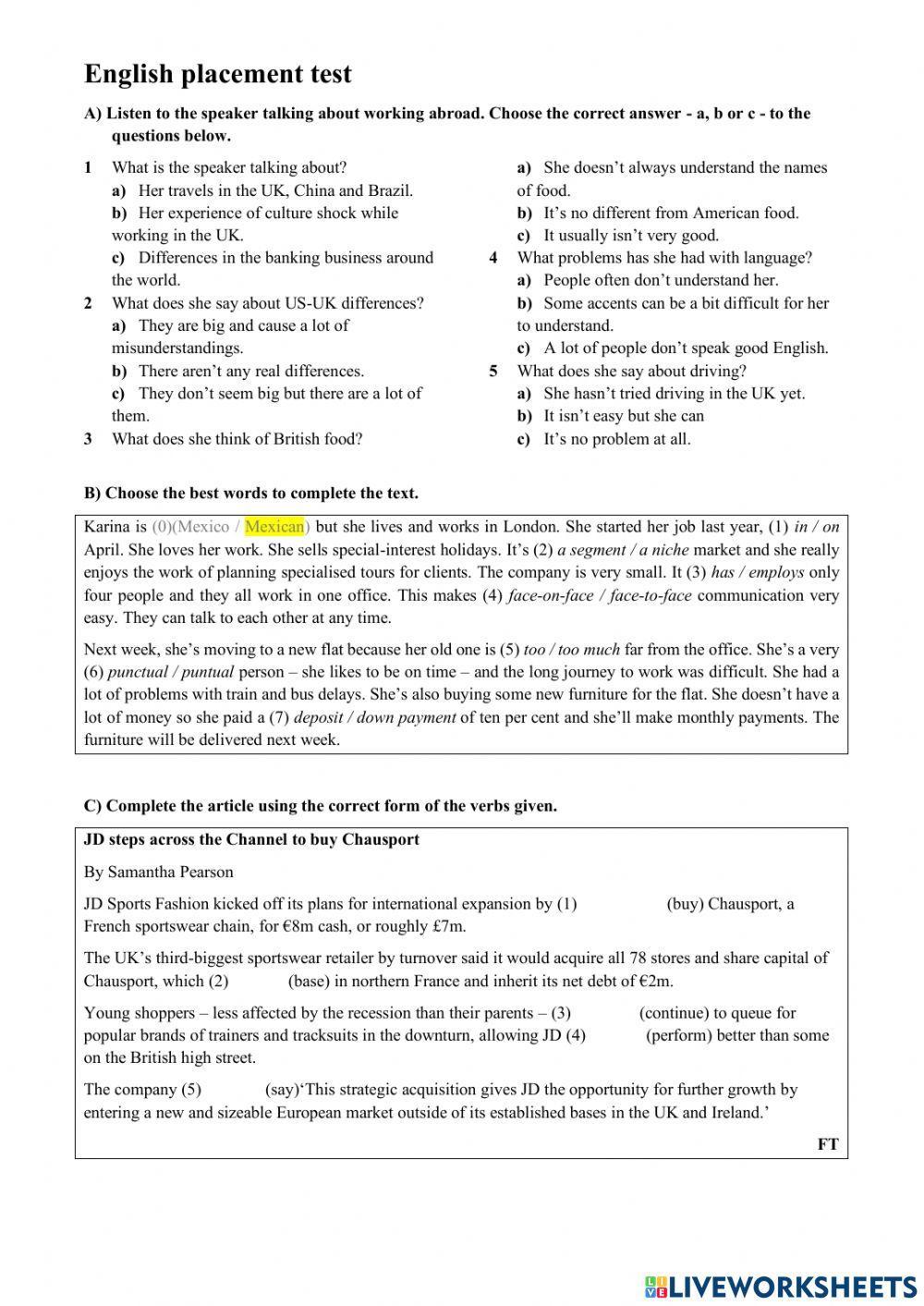 Business English Placement Test