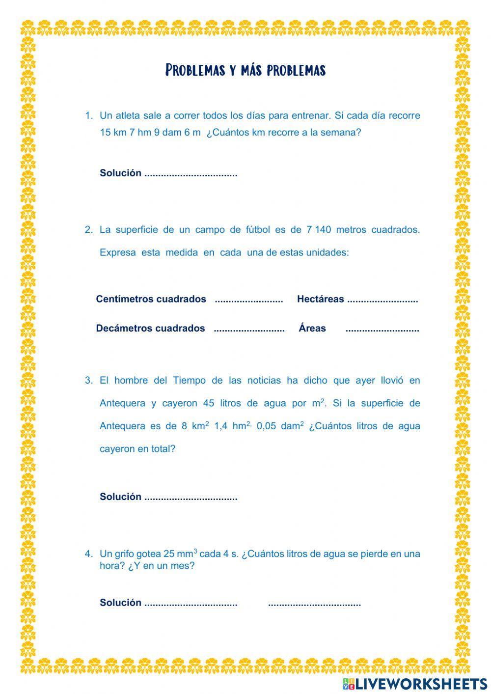 Problemas medidas longitud, superficie y volumen