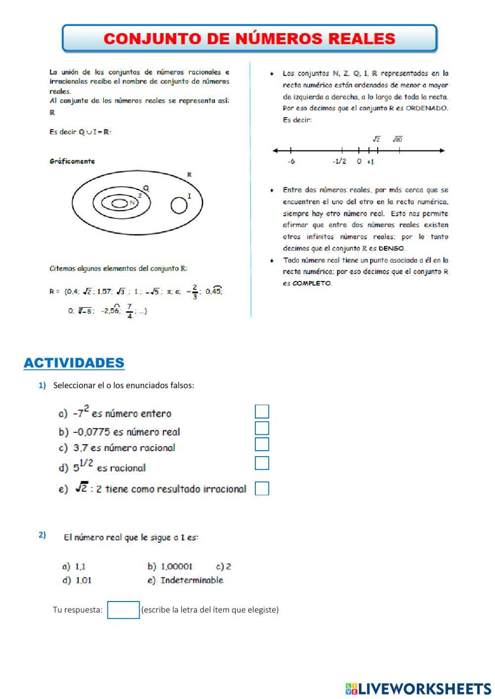 Números Reales - Intervalos