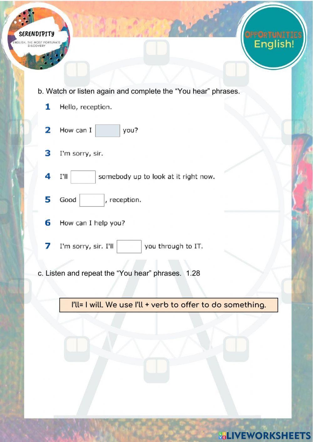 PE Hotel problems, pre intermediate unit 1C