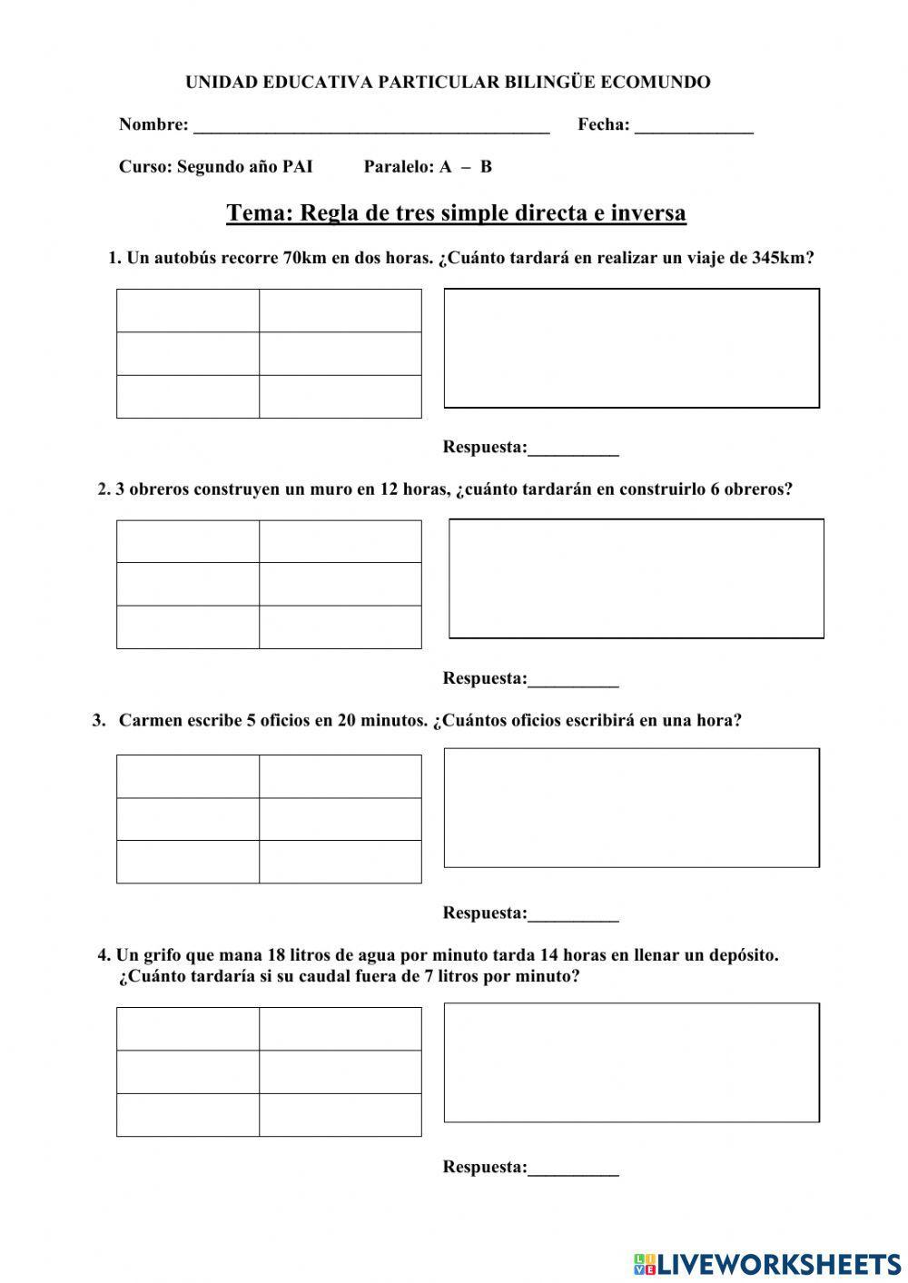 Regla de tres simple Directa e Inversa