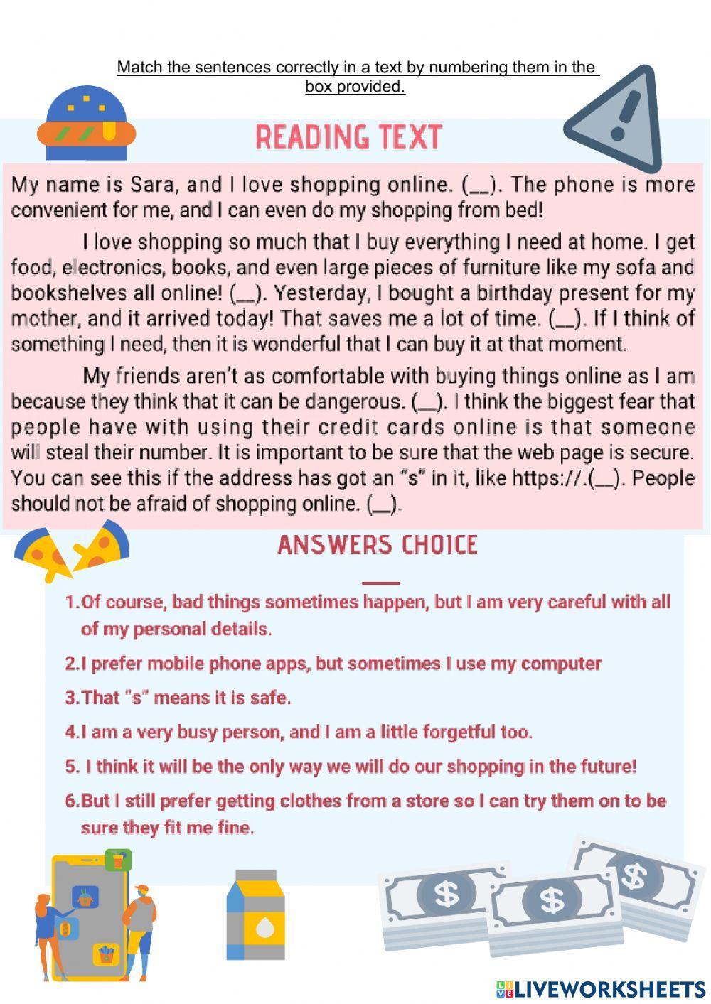 Reading text shopping online