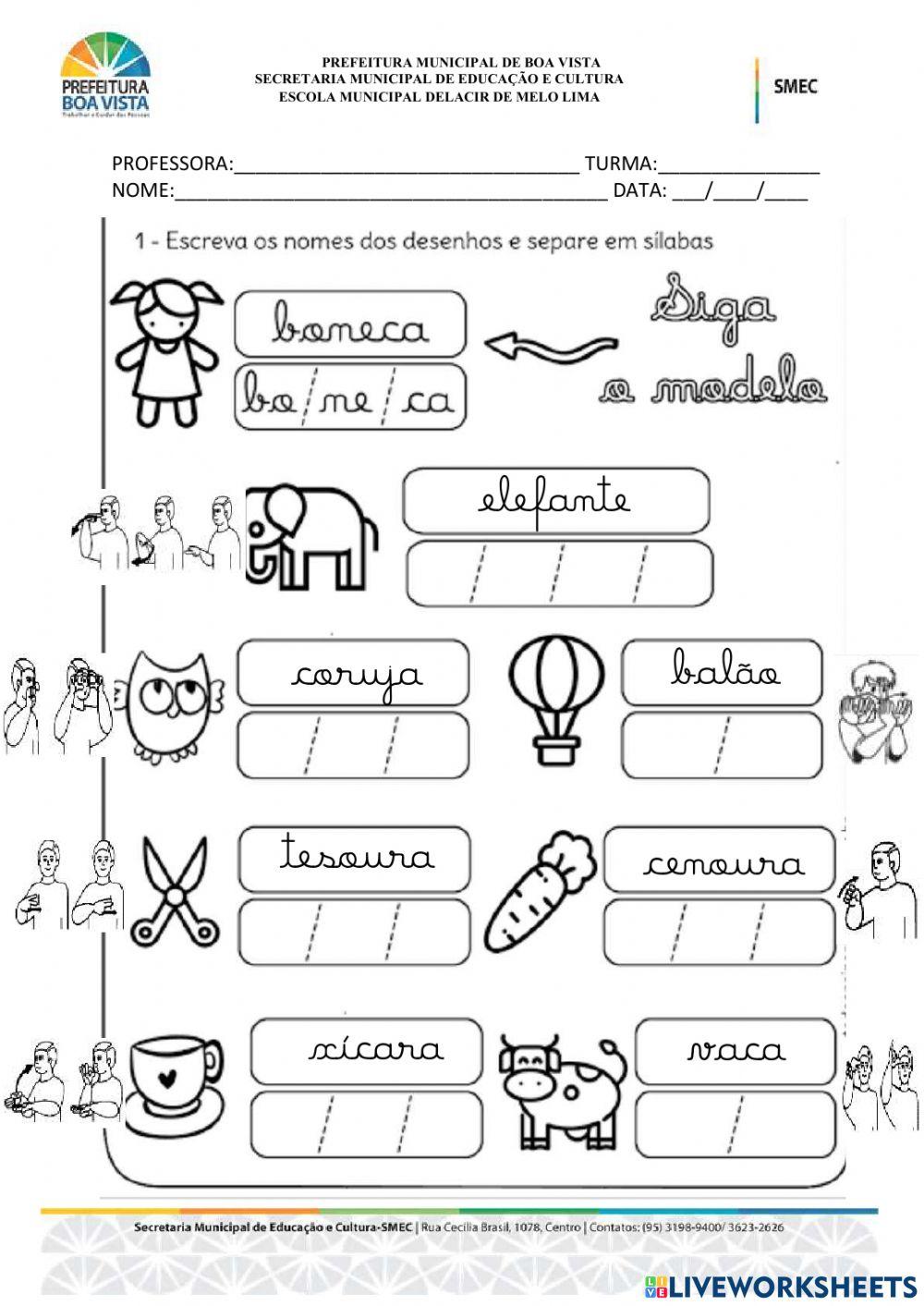 Separação silábica em libras
