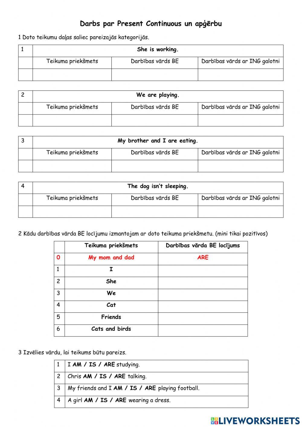 Present Continuous un apģērbs