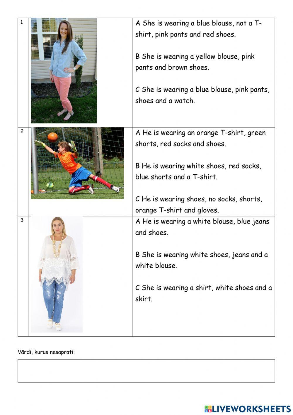 Present Continuous un apģērbs