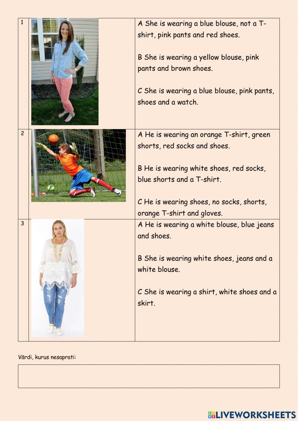 Present Continuous un apģērbs (B)