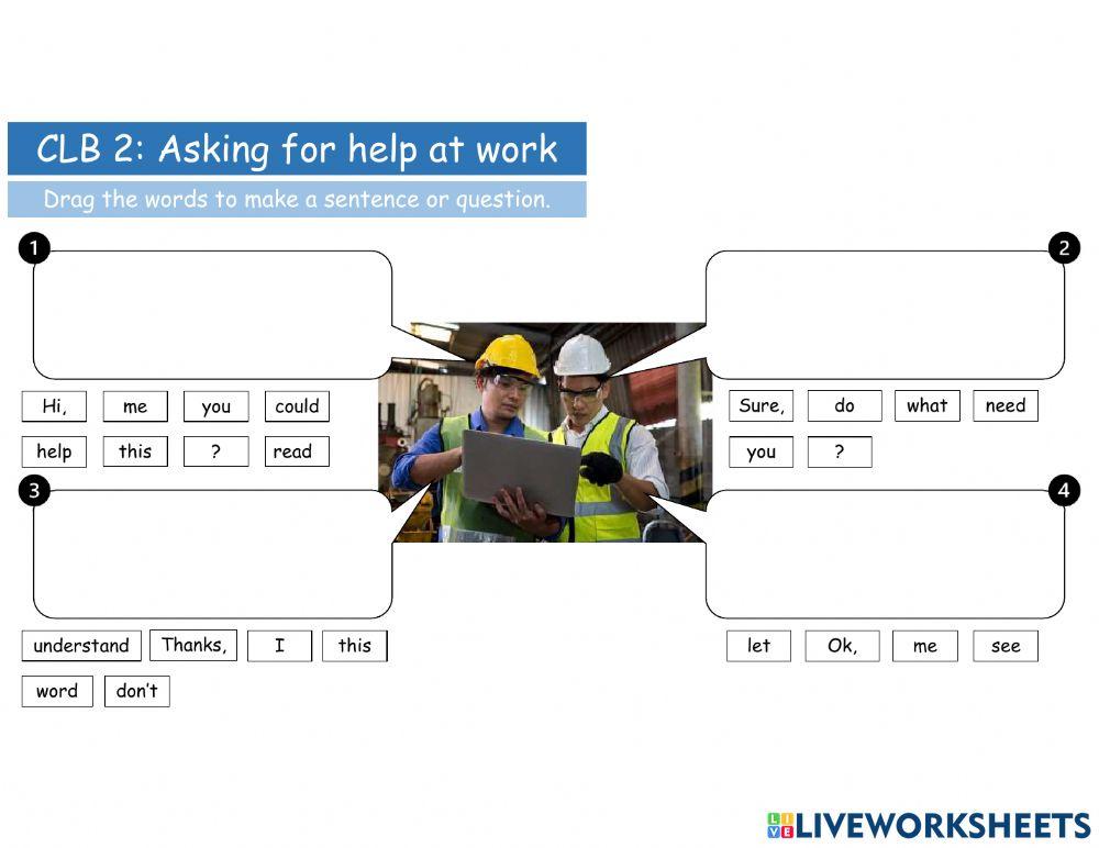 CLB 2: Asking for Help at Work (Drag & Drop Words)