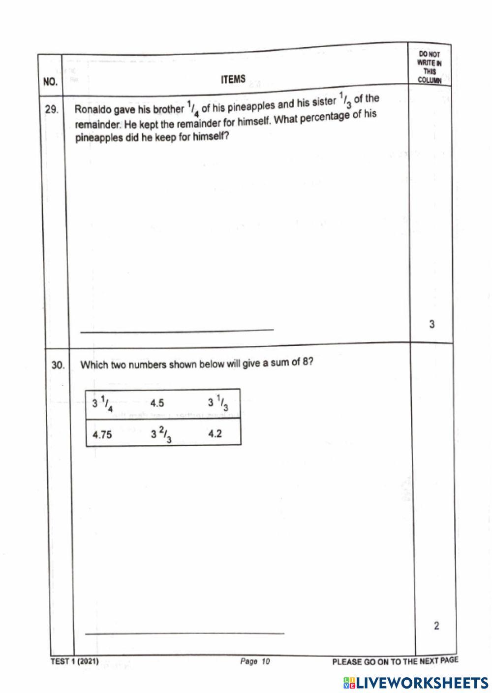S.E.A Mathematics Practice