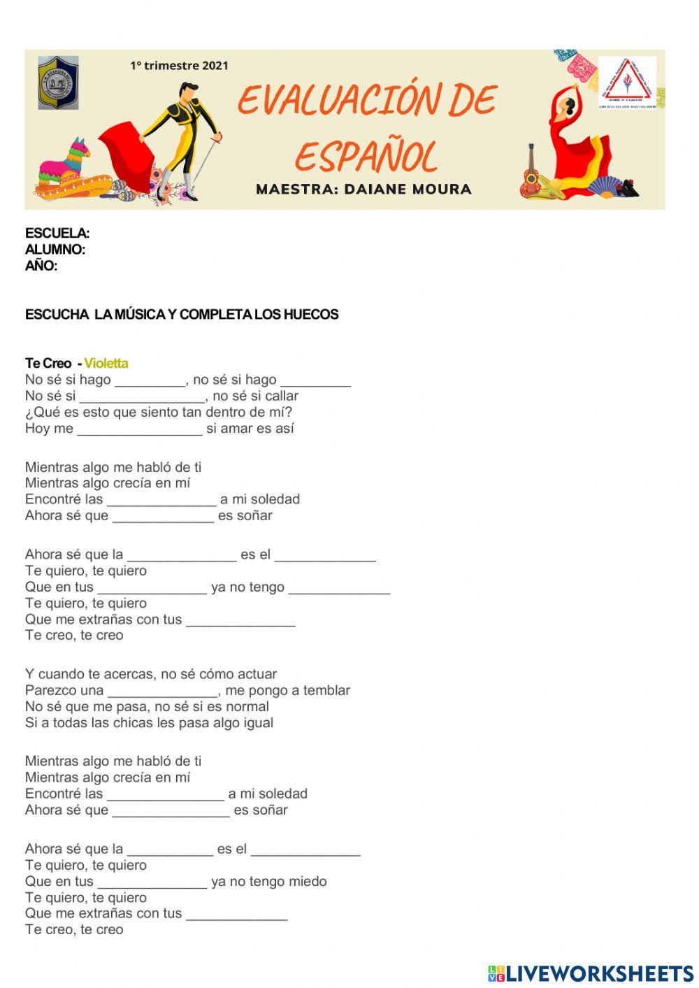 Actividad de escucha. Música Te creo. Evaluación 8º y 9º año