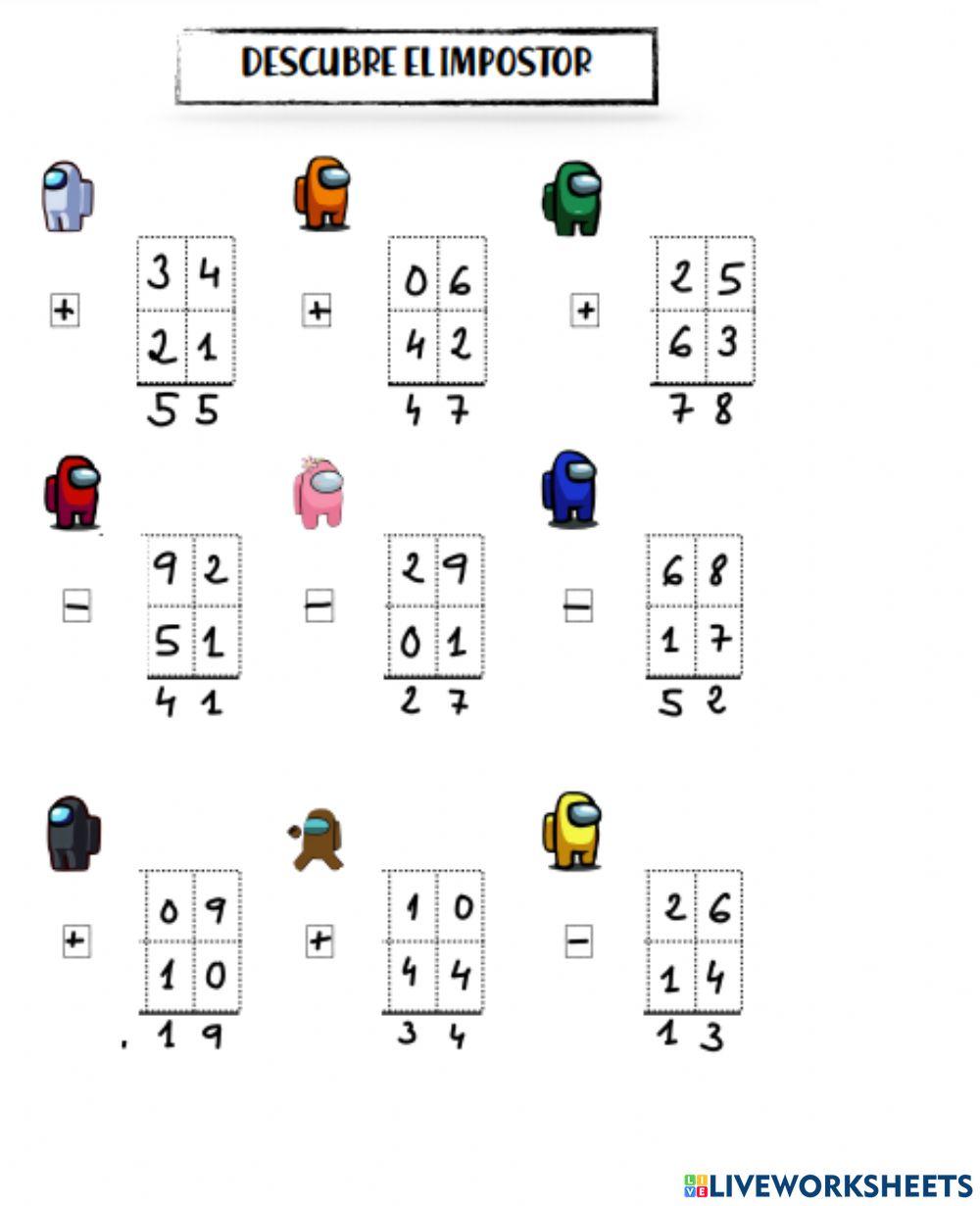 Suma- resta sin llevar Among us