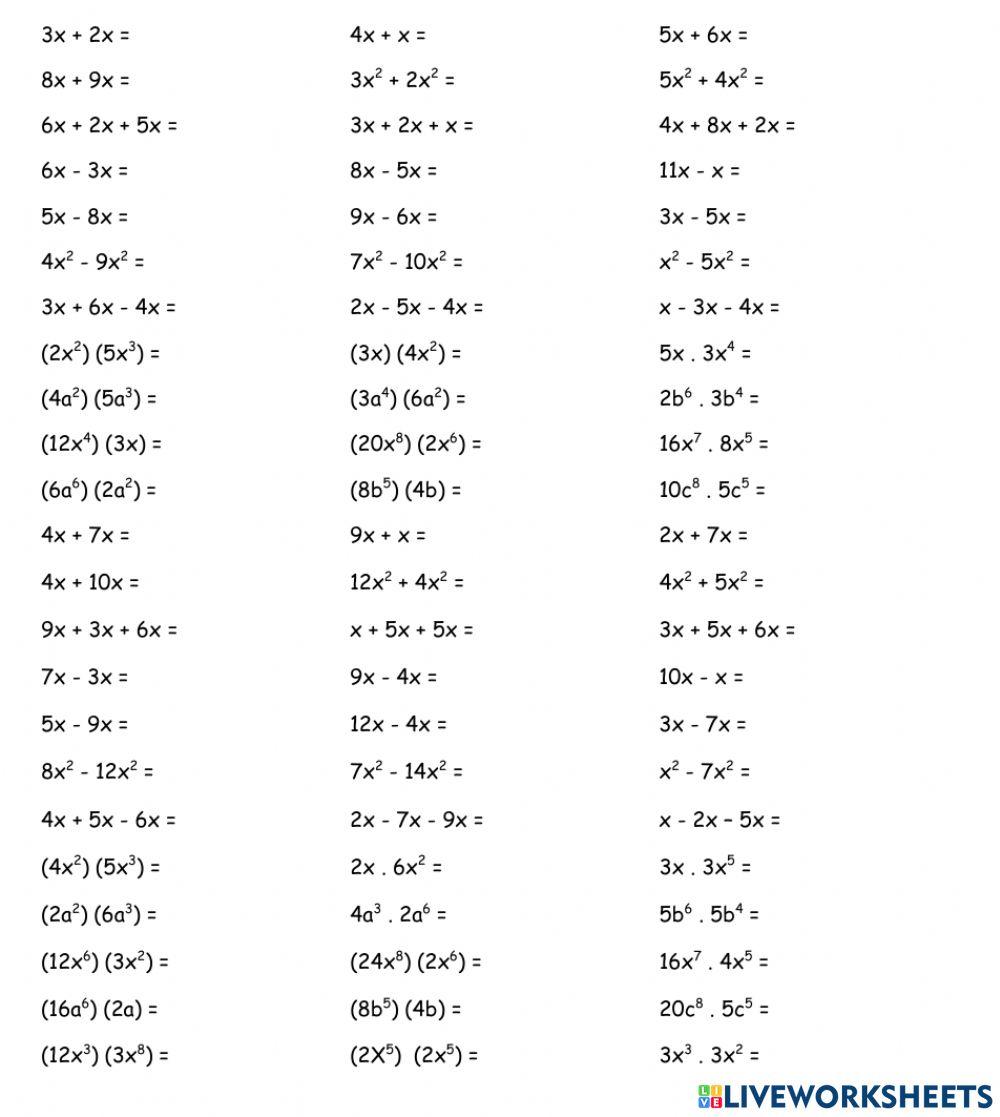 Algebra interactive exercise for 8 | Live Worksheets