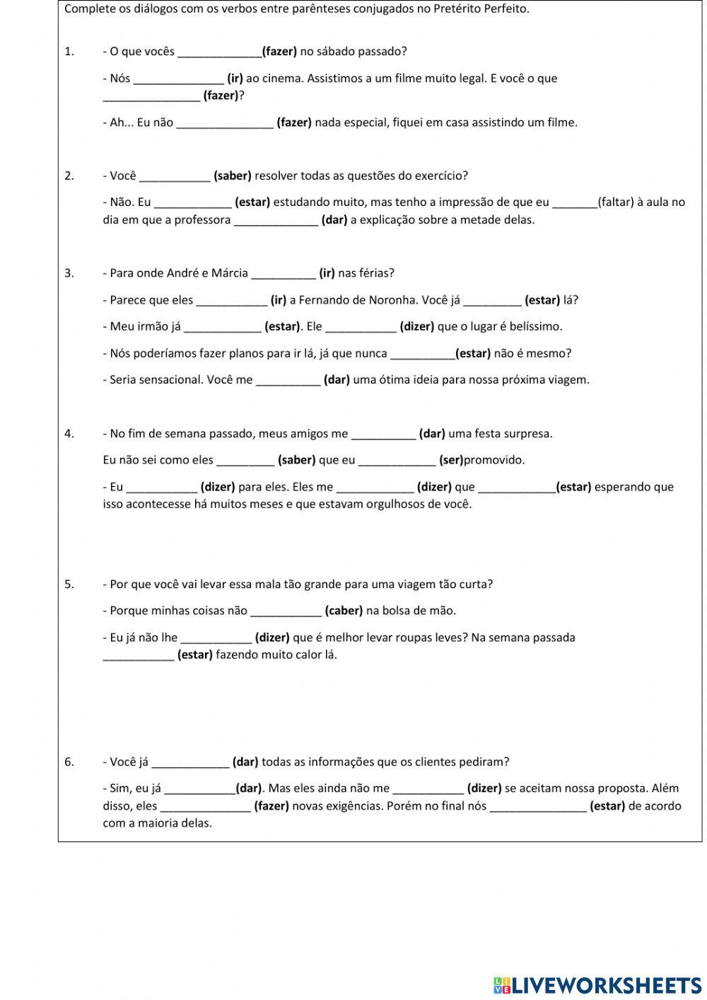 Pretérito perfeito irregular