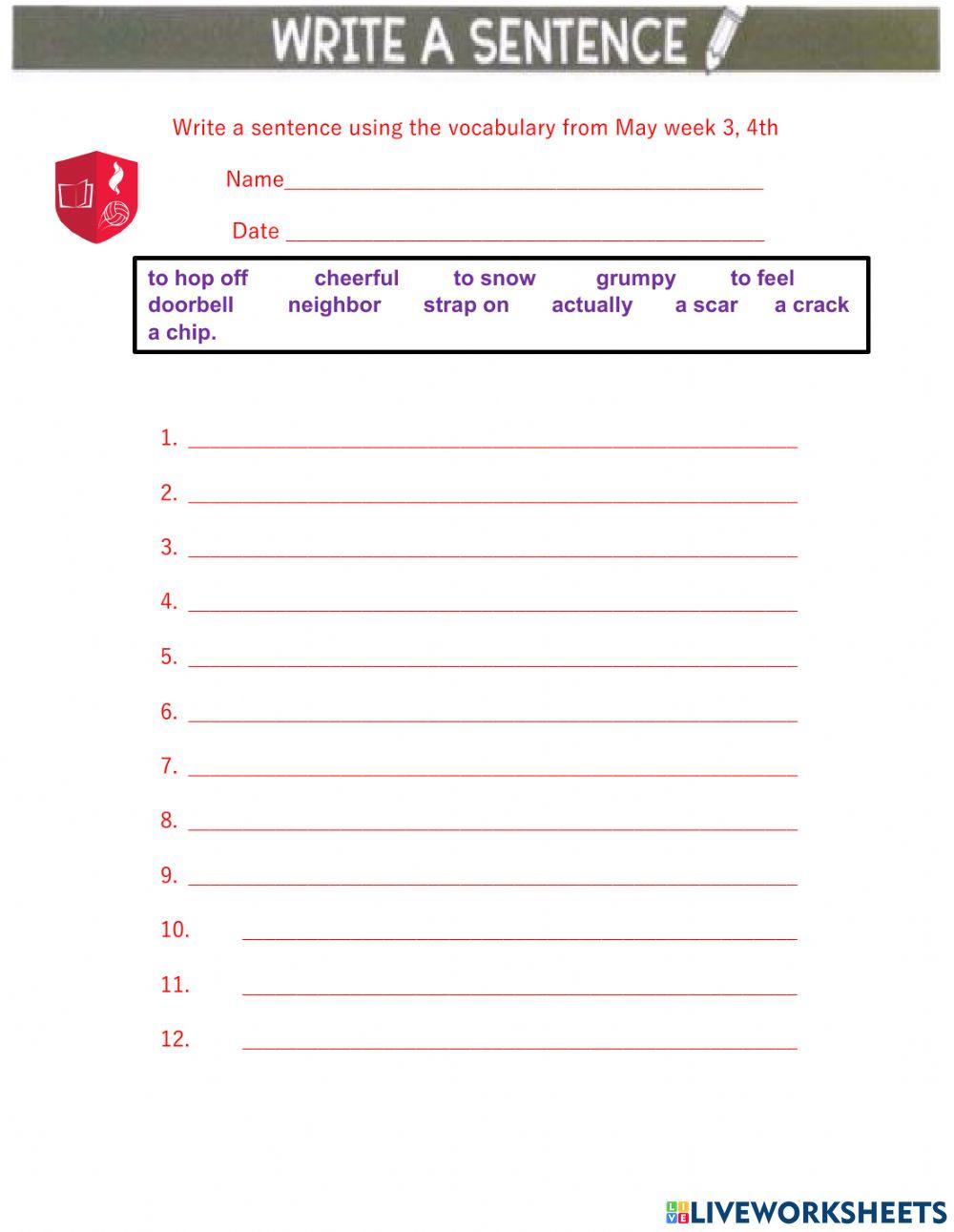 sentence spelling May week 3    4th