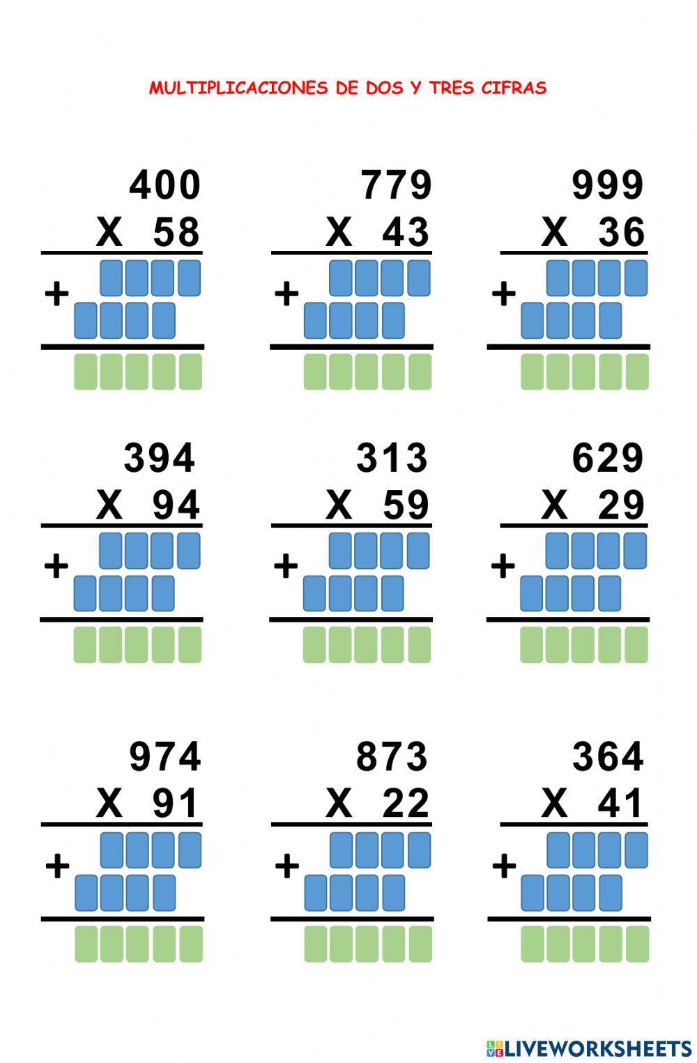 Multiplicaciones tres x dos cifras