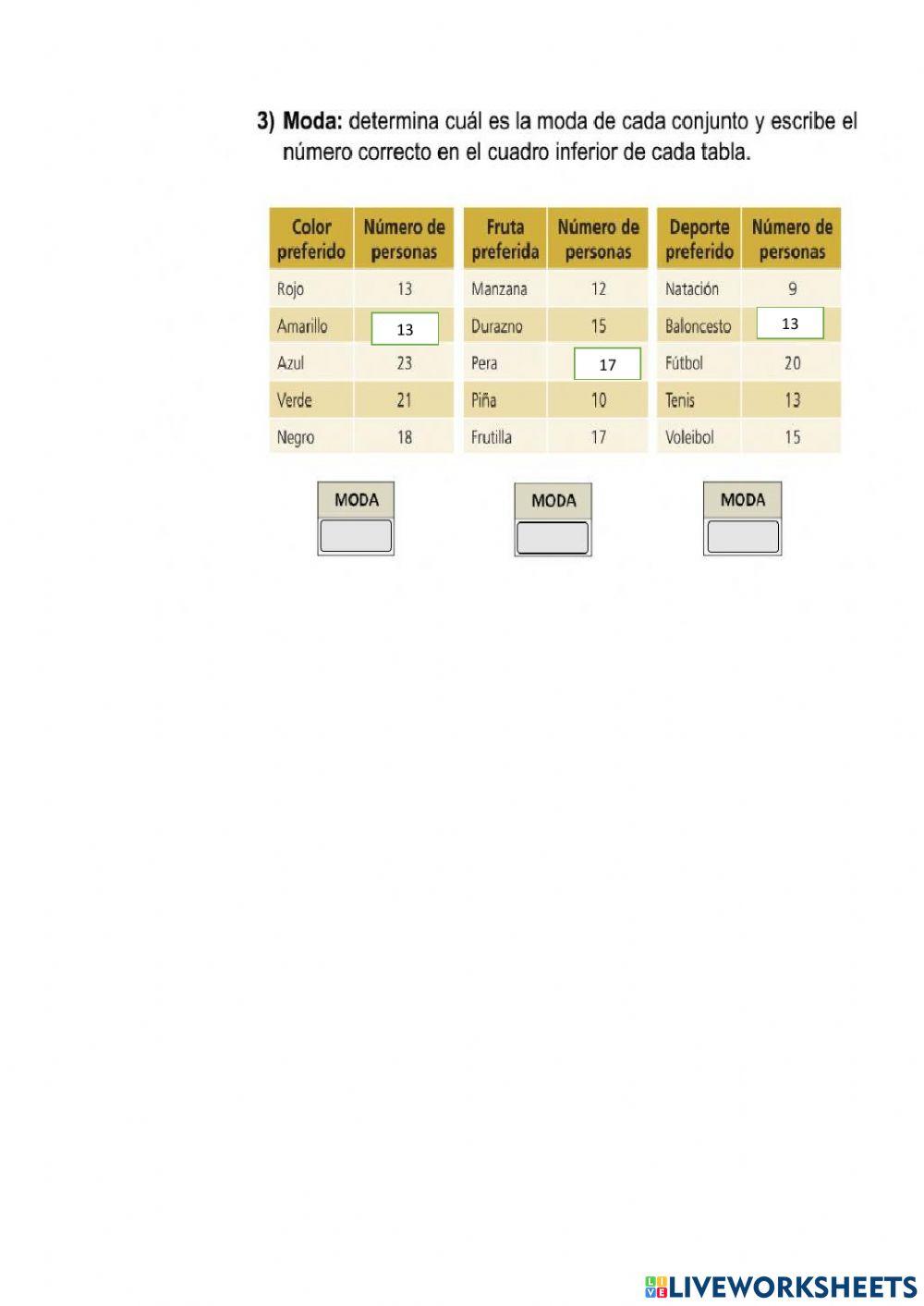 Ejercicios media mediana y moda