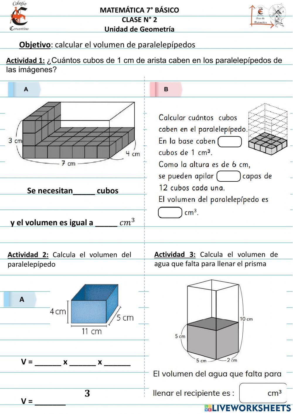 Ejercicios de volumen de paralelepípedos
