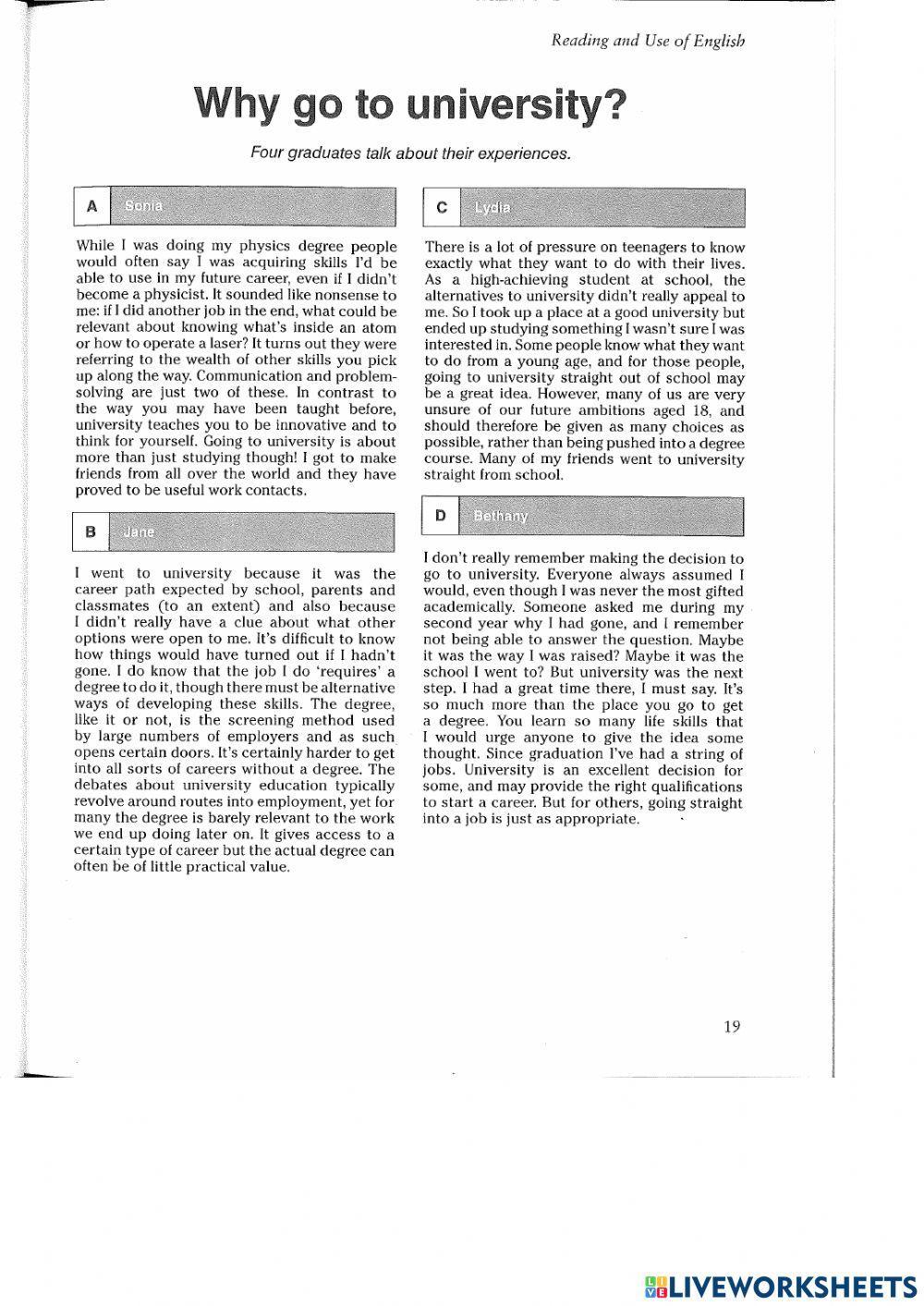 Reading & Use of English part 7