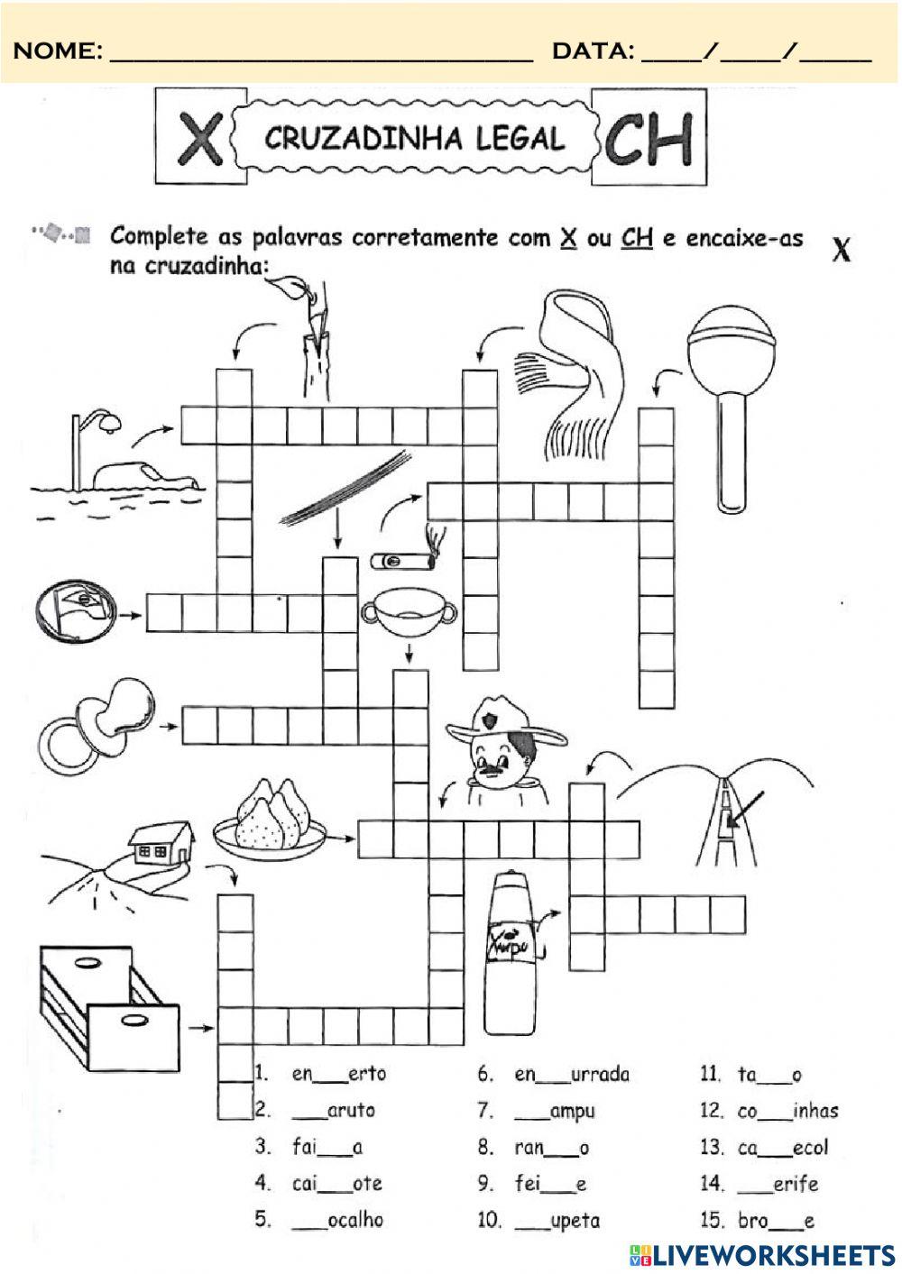 Cruzadinha CH Ou X Online Exercise For Live Worksheets Cruzadinha CH Ou X Online Exercise For Live Worksheets