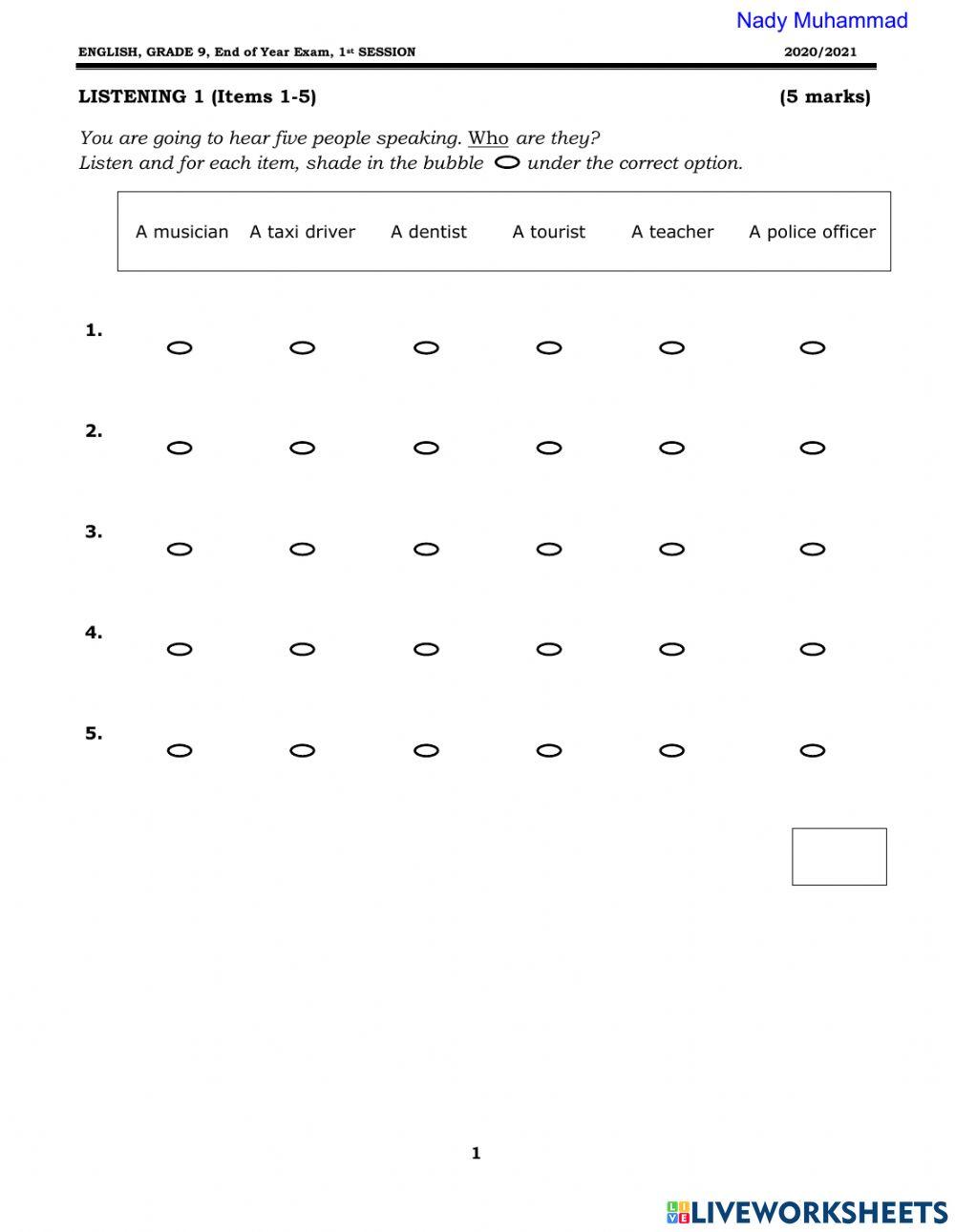 Grage 9 Mock Exam Nady Muhammad