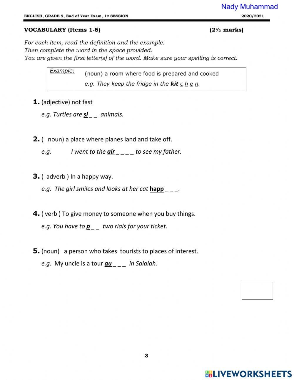 Grage 9 Mock Exam Nady Muhammad