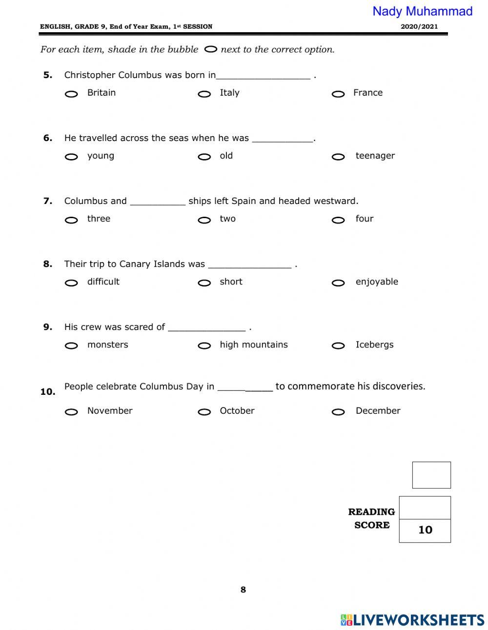 Grage 9 Mock Exam Nady Muhammad
