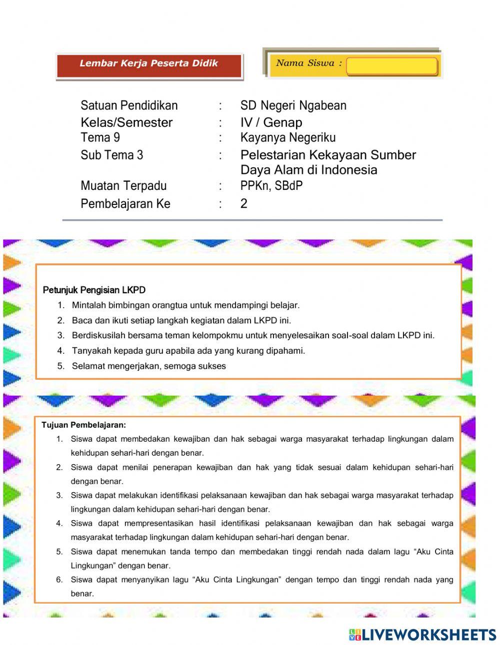 LKPD Kelas 4 Tema 9 Subtema 3 Pembelajaran 2