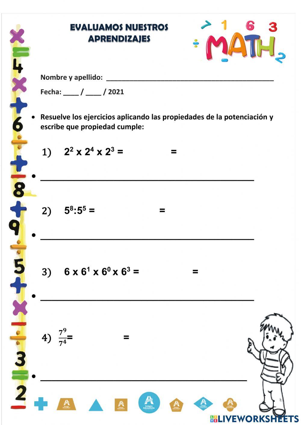 Evaluación de propiedades de la potenciación