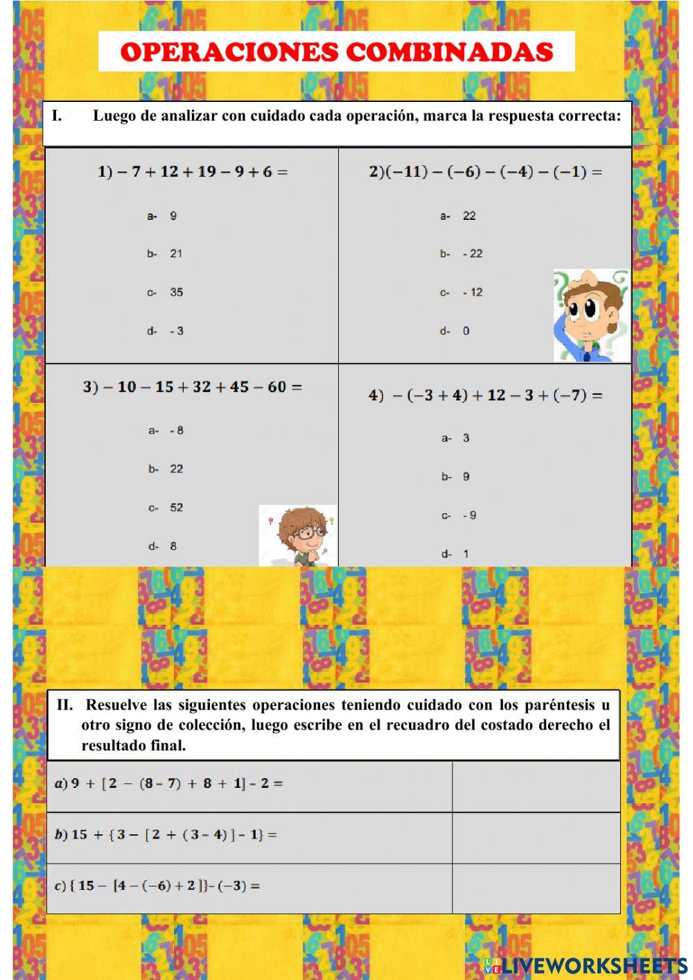 Operaciones con sumas y restas de enteros