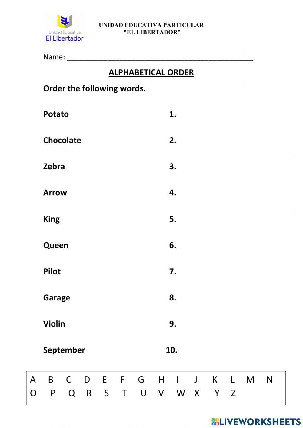 Alphabetical Order