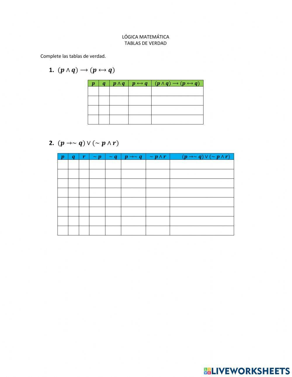 Lógica Matemática - Tablas de verdad