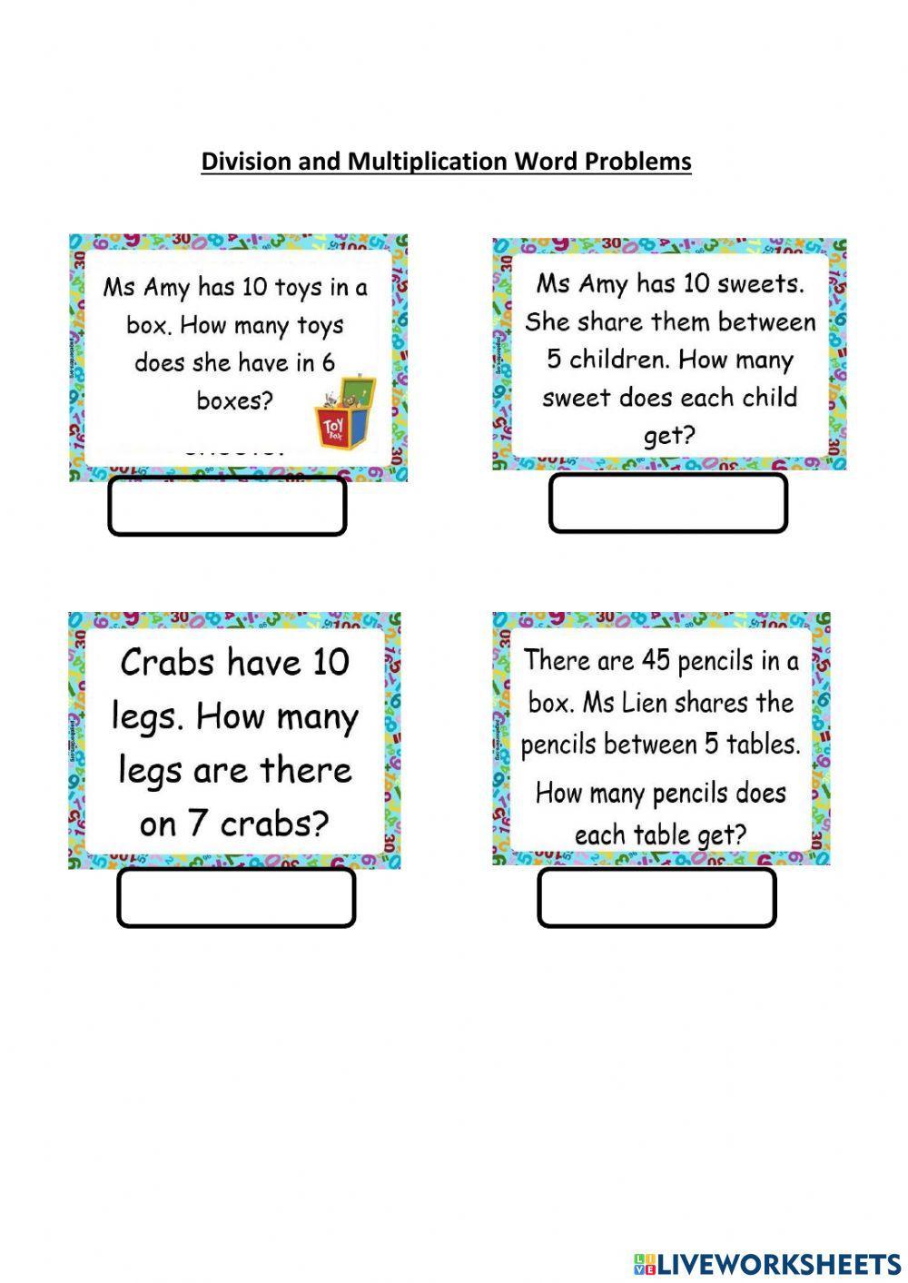 multiplication and division word problems liveworksheets