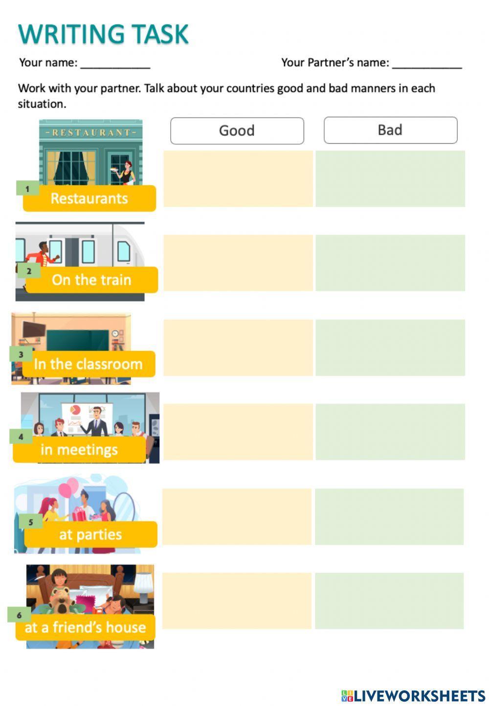 Good and bad manners worksheet Live Worksheets