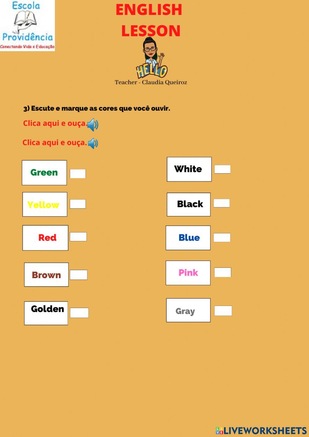 More Colors  and Personal Pronoun 4º e 5º