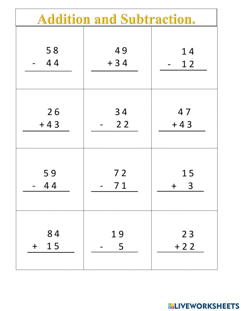 Addition And Subtraction Worksheets For Grade 2