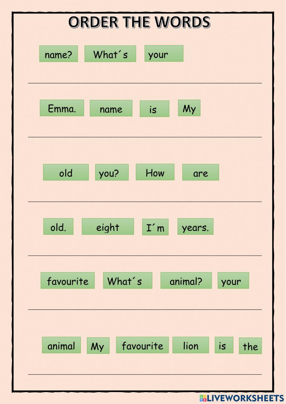 ORDER WORDS. Personal information